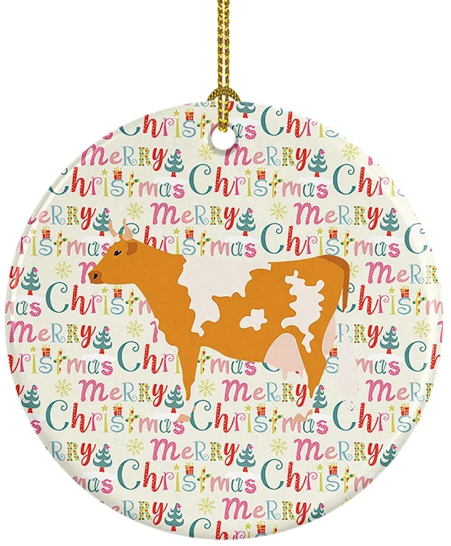Main image of Guernsey Cow Christmas Ceramic Ornament Christmas Tree Hanging Decorations for Home Christmas Holiday, Party, Gift, 3 in, Multicolor