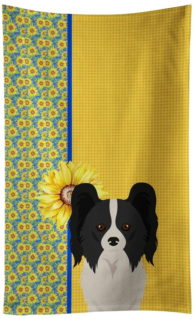 Main image of Summer Sunflowers Black and White Papillon Kitchen Towel Dish Cloths Guest Hand Towel Decorative Bathroom Towel for Face,Tea, Dishcloth, Kitchen and Bath