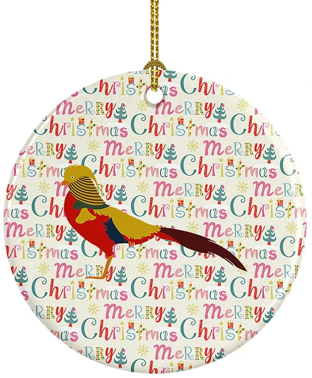 Main image of Golden or Chinese Pheasant Christmas Ceramic Ornament Christmas Tree Hanging Decorations for Home Christmas Holiday, Party, Gift, 3 in, Multicolor
