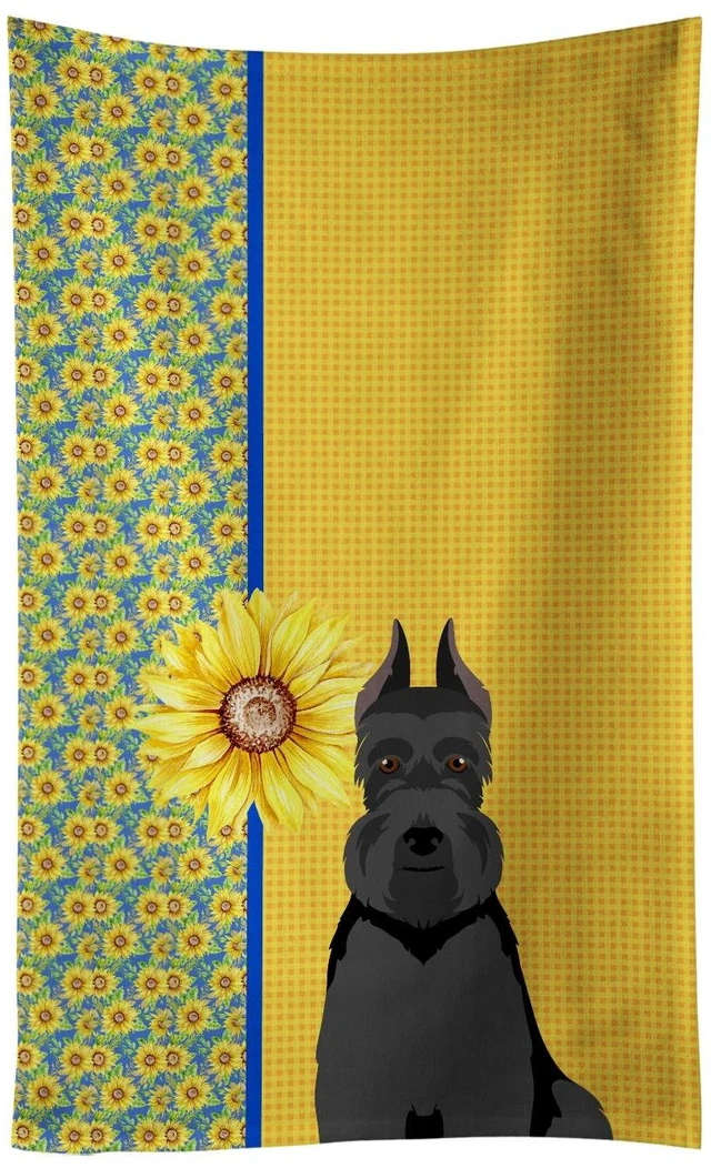 Main image of Summer Sunflowers Black Schnauzer Kitchen Towel Dish Cloths Guest Hand Towel Decorative Bathroom Towel for Face,Tea, Dishcloth, Kitchen and Bath