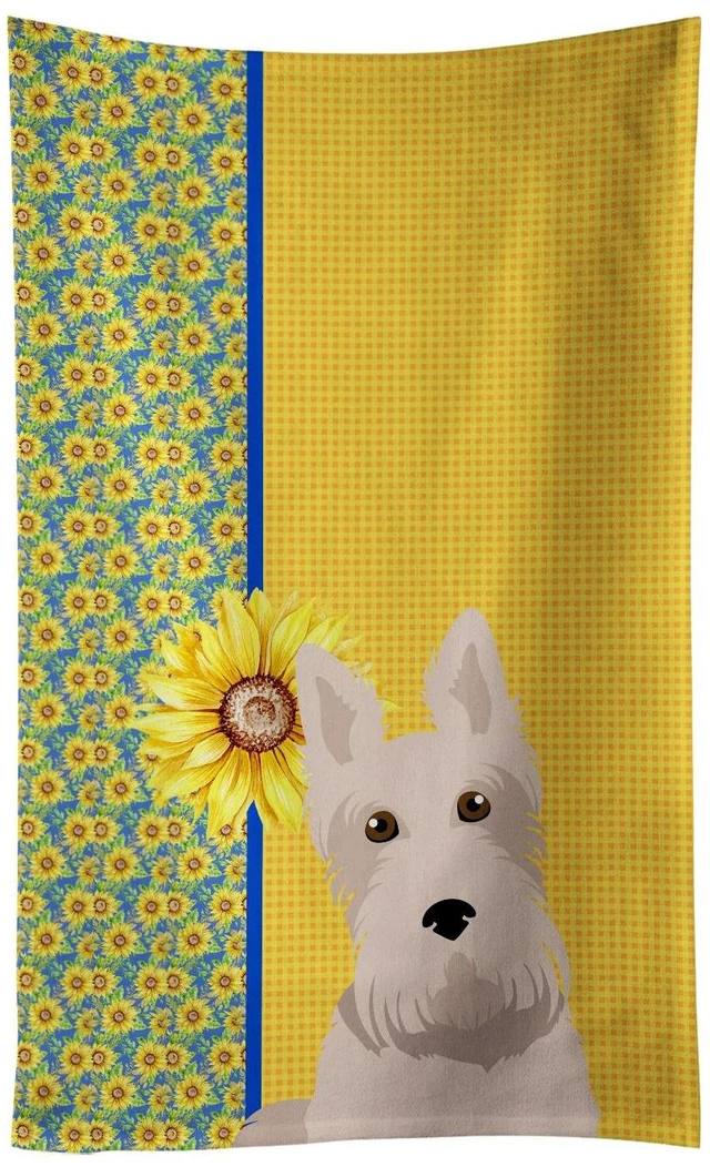 Main image of Summer Sunflowers Wheaten Scottish Terrier Kitchen Towel Dish Cloths Guest Hand Towel Decorative Bathroom Towel for Face,Tea, Dishcloth, Kitchen and Bath