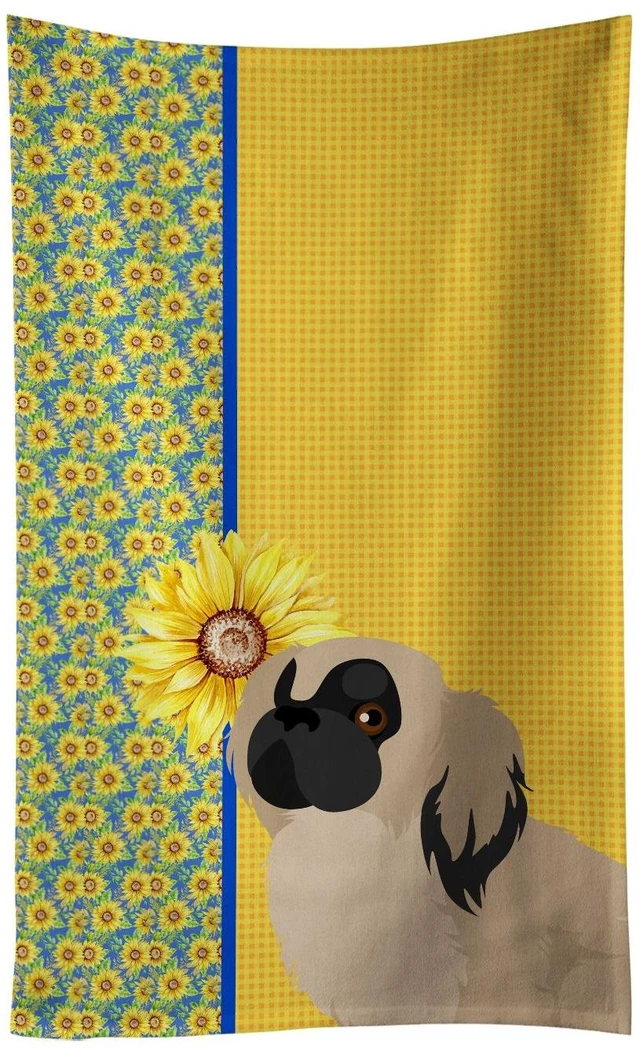 Main image of Summer Sunflowers Cream Pekingese Kitchen Towel Dish Cloths Guest Hand Towel Decorative Bathroom Towel for Face,Tea, Dishcloth, Kitchen and Bath