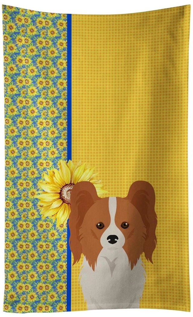 Main image of Summer Sunflowers Red and White Papillon Kitchen Towel Dish Cloths Guest Hand Towel Decorative Bathroom Towel for Face,Tea, Dishcloth, Kitchen and Bath