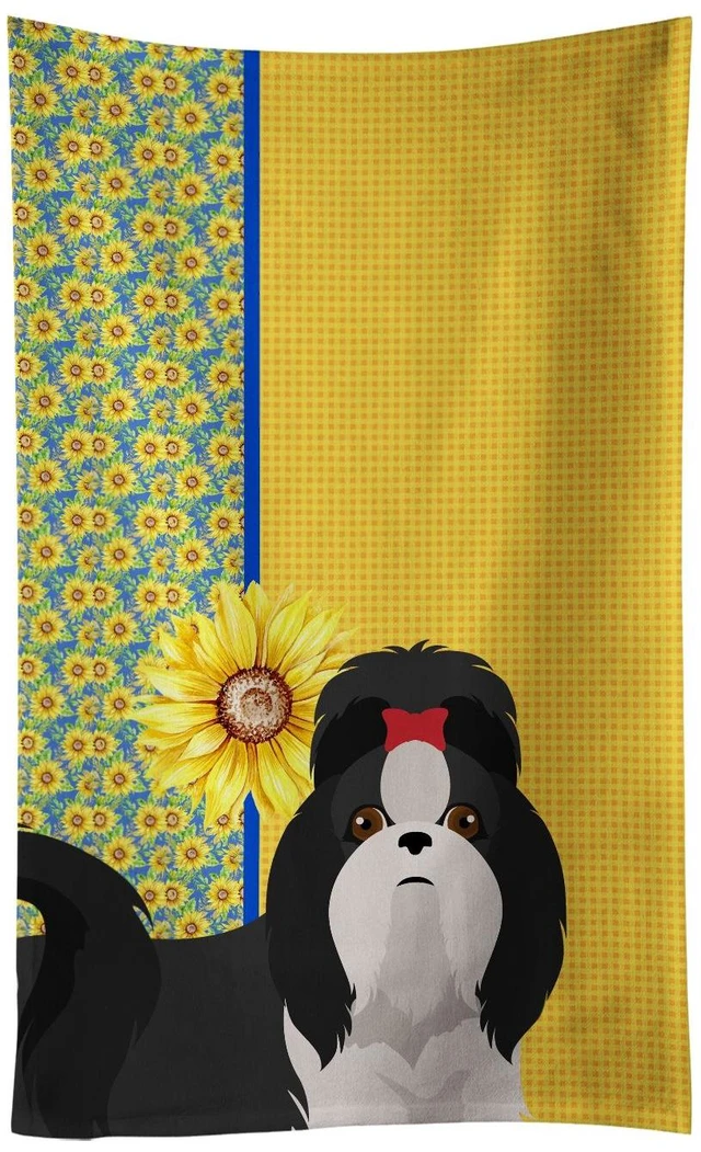 Main image of Summer Sunflowers Black and White Shih Tzu Kitchen Towel Dish Cloths Guest Hand Towel Decorative Bathroom Towel for Face,Tea, Dishcloth, Kitchen and Bath