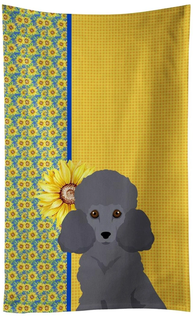 Main image of Summer Sunflowers Toy Grey Poodle Kitchen Towel Dish Cloths Guest Hand Towel Decorative Bathroom Towel for Face,Tea, Dishcloth, Kitchen and Bath