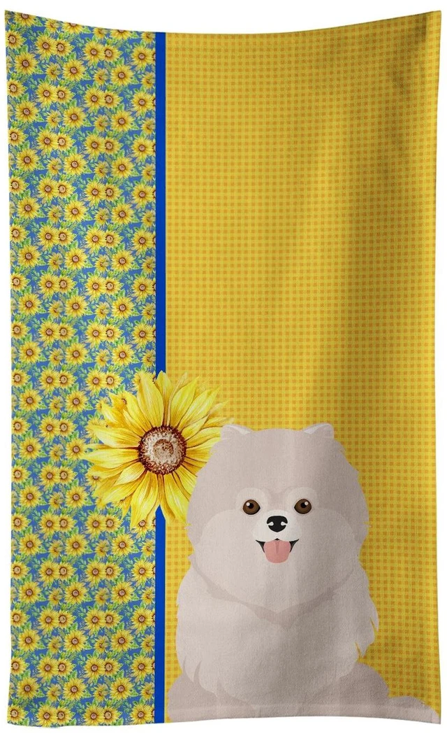 Main image of Summer Sunflowers White Pomeranian Kitchen Towel Dish Cloths Guest Hand Towel Decorative Bathroom Towel for Face,Tea, Dishcloth, Kitchen and Bath