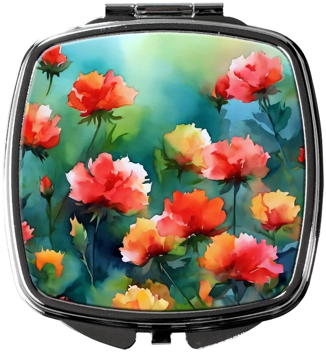 Main image of Ohio Scarlet Carnations in Watercolor Compact Mirror Decorative Travel Makeup Mirror for Women Girls Gifts Pocket Makeup Mirror Folding Handheld