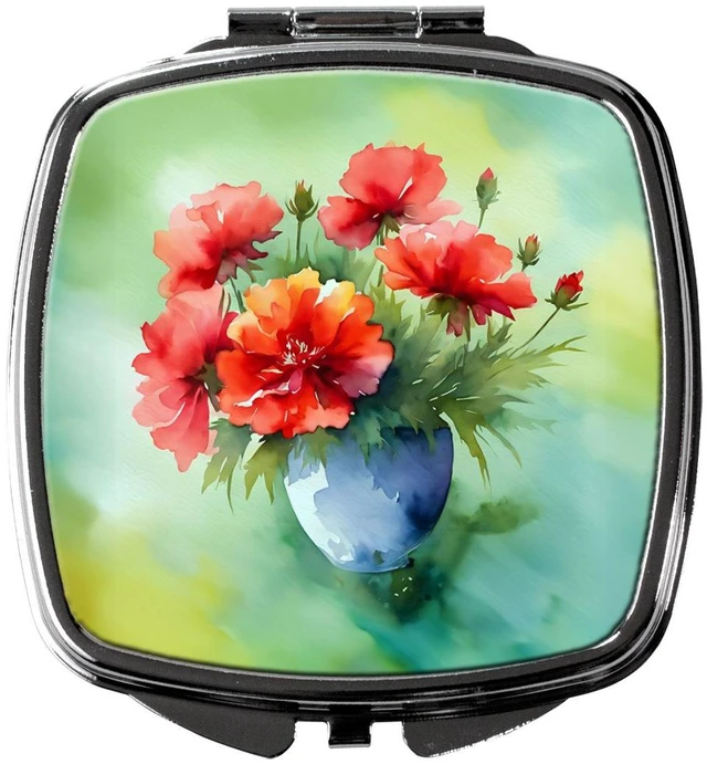 Main image of Ohio Scarlet Carnations in Watercolor Compact Mirror Decorative Travel Makeup Mirror for Women Girls Gifts Pocket Makeup Mirror Folding Handheld