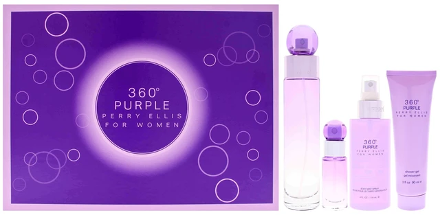 Main image of 360 Purple by Perry Ellis for Women - 4 Pc Gift Set 3.4oz EDP Spray, 0.25oz EDP Spray (Mini), 4oz Body Mist, 3oz Shower Gel