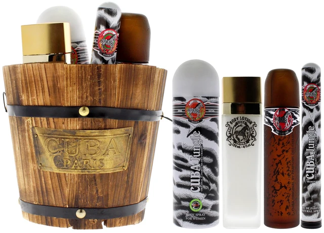 Main image of Cuba Jungle Zebra by Cuba for Women - 4 Pc Gift Set 3.3oz EDP Spray, 1.7oz EDP Spray, 6.6oz Body Spray, 4oz Body Lotion