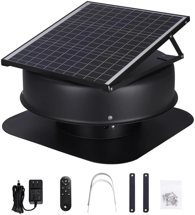 Alt view image 20 of 20 - Solar Attic Fan, 42 W, 2800 CFM Large Air Flow Solar Roof Vent Fan, Low Noise and Weatherproof with 110V Smart Adapter, Ideal for Home, Greenhouse, Garage, Shop, RV, FCC Listed