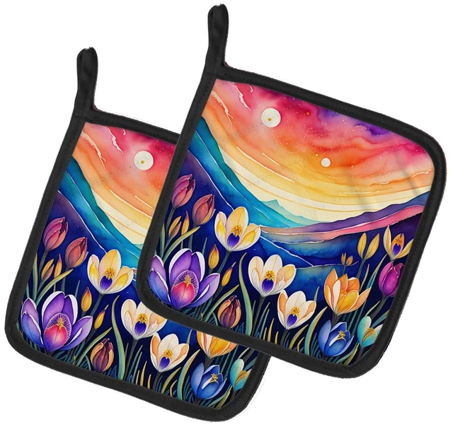 Main image of Colorful Crocus Pair of Pot Holders Kitchen Heat Resistant Pot Holders Sets Oven Hot Pads for Cooking Baking BBQ, 7 1/2 x 7 1/2