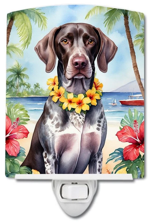 Main image of NEW German Shorthaired Pointer Luau Ceramic Night Light Compact, UL-Certified, Ideal for Bedroom, Bathroom, Nursery, Hallway, Kitchen, 6x4x3, Multicolor