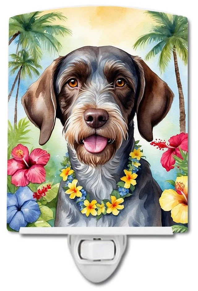 Main image of NEW German Wirehaired Pointer Luau Ceramic Night Light Compact, UL-Certified, Ideal for Bedroom, Bathroom, Nursery, Hallway, Kitchen, 6x4x3, Multicolor