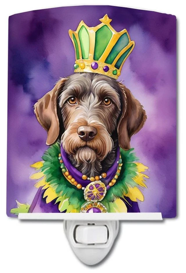 Main image of NEW German Wirehaired Pointer King of Mardi Gras Ceramic Night Light Compact, UL-Certified, Ideal for Bedroom, Bathroom, Nursery, Hallway, Kitchen, 6x4x3, Multicolor