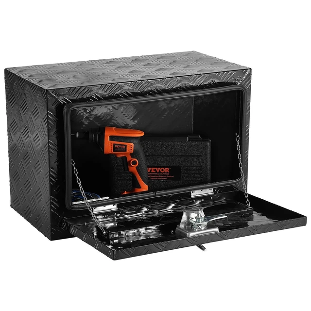 Alt view image 9 of 9 - Underbody Truck Box, 24" x 14" x 16" Pickup Storage Box, Heavy Duty Aluminum Diamond Plate Tool Box with Lock and Keys, Waterproof Trailer Storage Box with T-Handle Latch for Truck, Van, Trailer