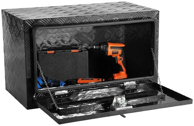 Alt view image 9 of 9 - Underbody Truck Box, 30" x 17" x 18" Pickup Storage Box, Heavy Duty Aluminum Diamond Plate Tool Box with Lock and Keys, Waterproof Trailer Storage Box with T-Handle Latch for Truck, Van, Trailer