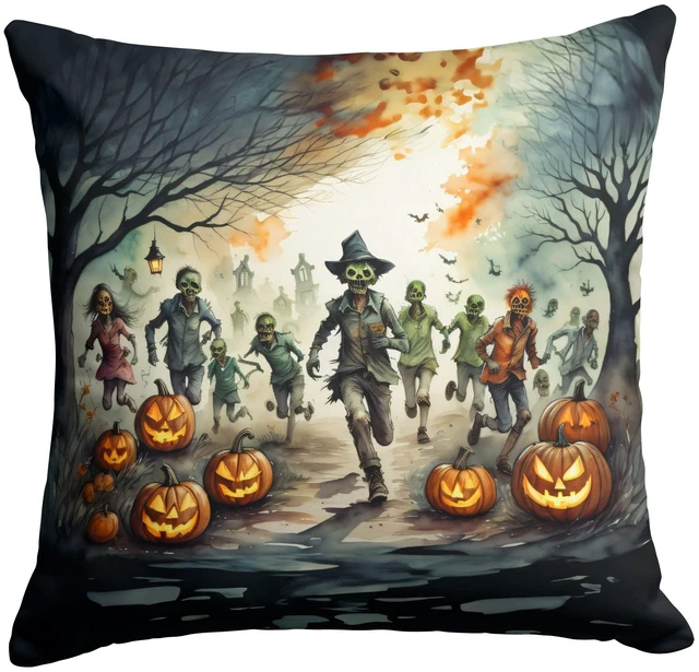 Main image of Zombies Spooky Halloween Throw Pillow Machine Washable, Indoor Outdoor Decorative Pillow for Couch, Bed or Patio, 18Hx18W