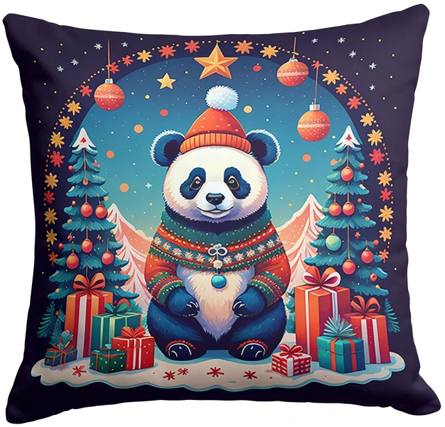 Main image of Panda Christmas Throw Pillow Machine Washable, Indoor Outdoor Decorative Pillow for Couch, Bed or Patio, 18Hx18W
