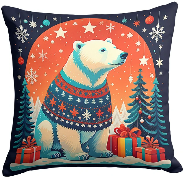 Main image of Polar Bear Christmas Throw Pillow Machine Washable, Indoor Outdoor Decorative Pillow for Couch, Bed or Patio, 18Hx18W