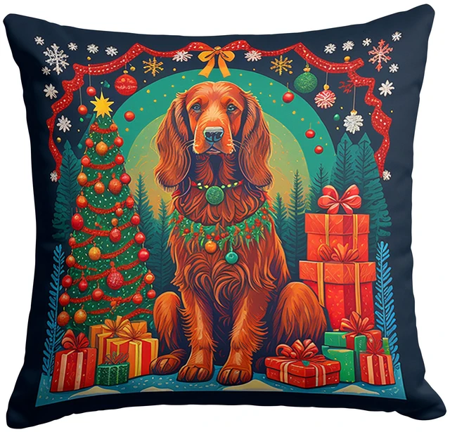 Main image of Irish Setter Christmas Throw Pillow Machine Washable, Indoor Outdoor Decorative Pillow for Couch, Bed or Patio, 18Hx18W