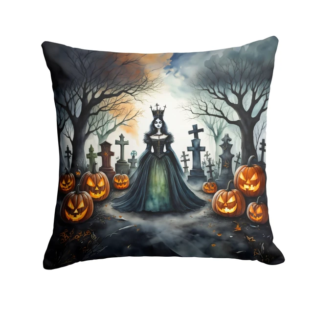 Main image of Evil Queen Spooky Halloween Throw Pillow Machine Washable, Indoor Outdoor Decorative Pillow for Couch, Bed or Patio, 18Hx18W