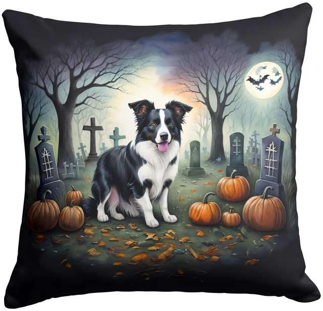 Main image of Border Collie Spooky Halloween Throw Pillow Machine Washable, Indoor Outdoor Decorative Pillow for Couch, Bed or Patio, 18Hx18W