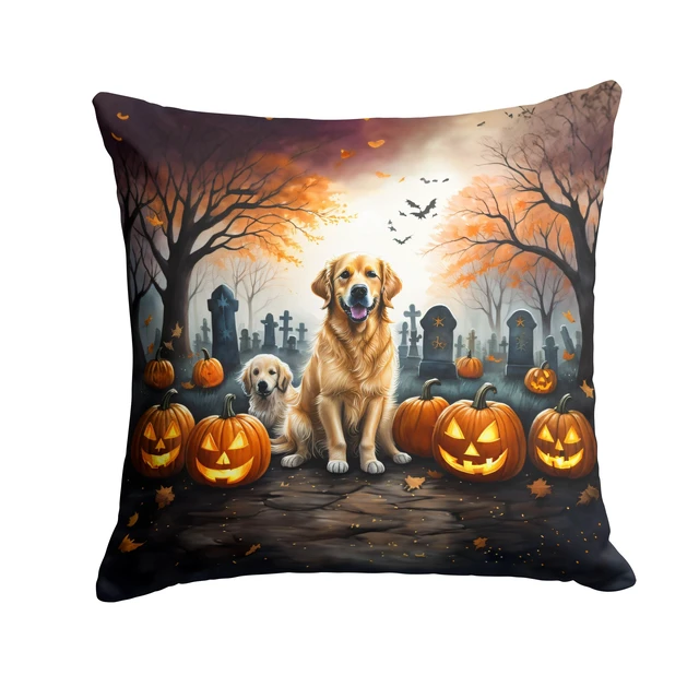 Main image of Golden Retriever Spooky Halloween Throw Pillow Machine Washable, Indoor Outdoor Decorative Pillow for Couch, Bed or Patio, 18Hx18W