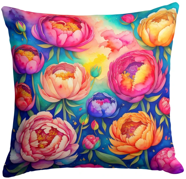 Main image of Colorful Peonies Throw Pillow Machine Washable, Indoor Outdoor Decorative Pillow for Couch, Bed or Patio, 18Hx18W