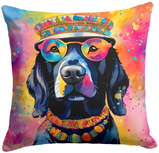 Main image of Black Labrador Hippie Dawg Throw Pillow Machine Washable, Indoor Outdoor Decorative Pillow for Couch, Bed or Patio, 18Hx18W
