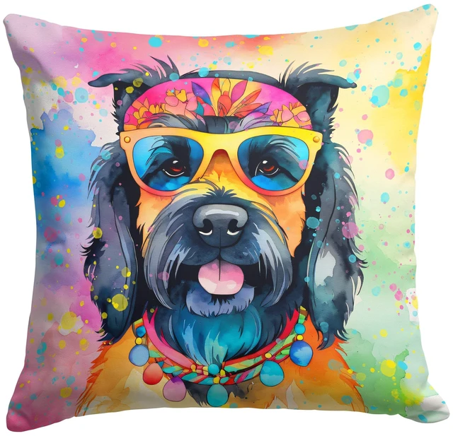 Main image of Scottish Terrier Hippie Dawg Throw Pillow Machine Washable, Indoor Outdoor Decorative Pillow for Couch, Bed or Patio, 18Hx18W
