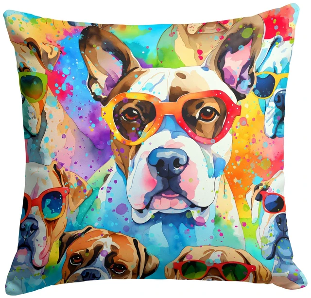Main image of Boxer Hippie Dawg Throw Pillow Machine Washable, Indoor Outdoor Decorative Pillow for Couch, Bed or Patio, 18Hx18W