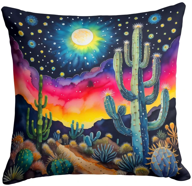Main image of Colorful Queen of the Night Cactus Throw Pillow Machine Washable, Indoor Outdoor Decorative Pillow for Couch, Bed or Patio, 18Hx18W