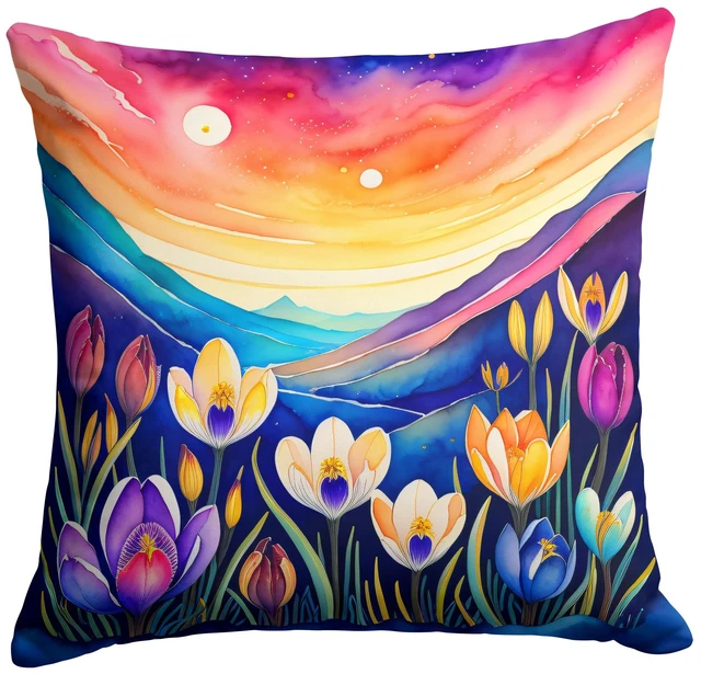 Main image of Colorful Crocus Throw Pillow Machine Washable, Indoor Outdoor Decorative Pillow for Couch, Bed or Patio, 18Hx18W