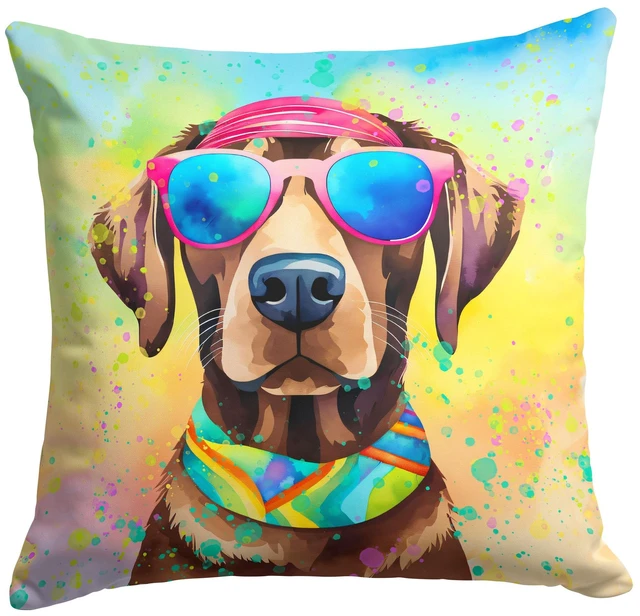 Main image of Chocolate Labrador Hippie Dawg Throw Pillow Machine Washable, Indoor Outdoor Decorative Pillow for Couch, Bed or Patio, 18Hx18W