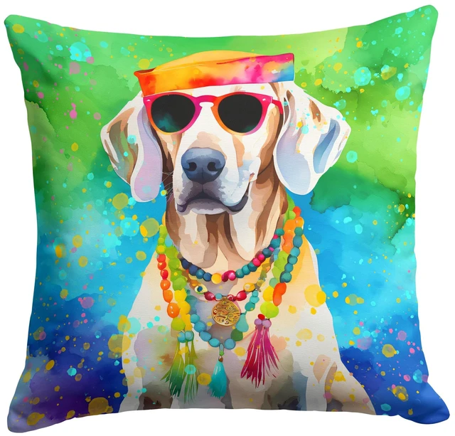 Main image of Weimaraner Hippie Dawg Throw Pillow Machine Washable, Indoor Outdoor Decorative Pillow for Couch, Bed or Patio, 18Hx18W
