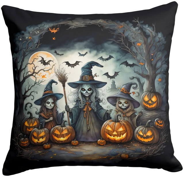 Main image of Witches Spooky Halloween Throw Pillow Machine Washable, Indoor Outdoor Decorative Pillow for Couch, Bed or Patio, 18Hx18W