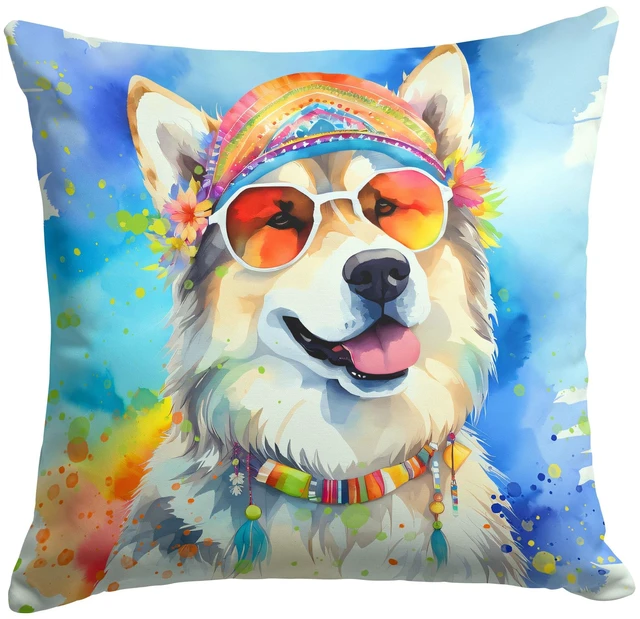 Main image of Alaskan Malamute Hippie Dawg Throw Pillow Machine Washable, Indoor Outdoor Decorative Pillow for Couch, Bed or Patio, 18Hx18W