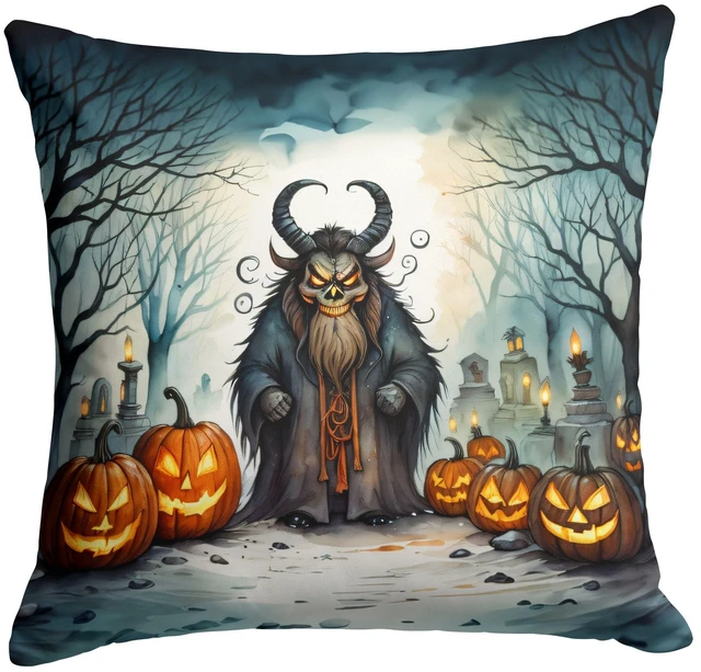 Main image of Krampus The Christmas Demon Spooky Halloween Throw Pillow Machine Washable, Indoor Outdoor Decorative Pillow for Couch, Bed or Patio, 18Hx18W