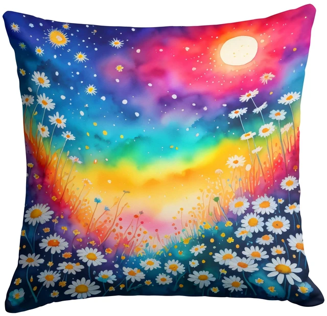 Main image of Colorful Daisies Throw Pillow Machine Washable, Indoor Outdoor Decorative Pillow for Couch, Bed or Patio, 18Hx18W