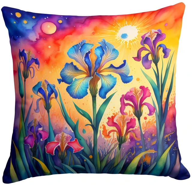 Main image of Colorful Iris Throw Pillow Machine Washable, Indoor Outdoor Decorative Pillow for Couch, Bed or Patio, 18Hx18W