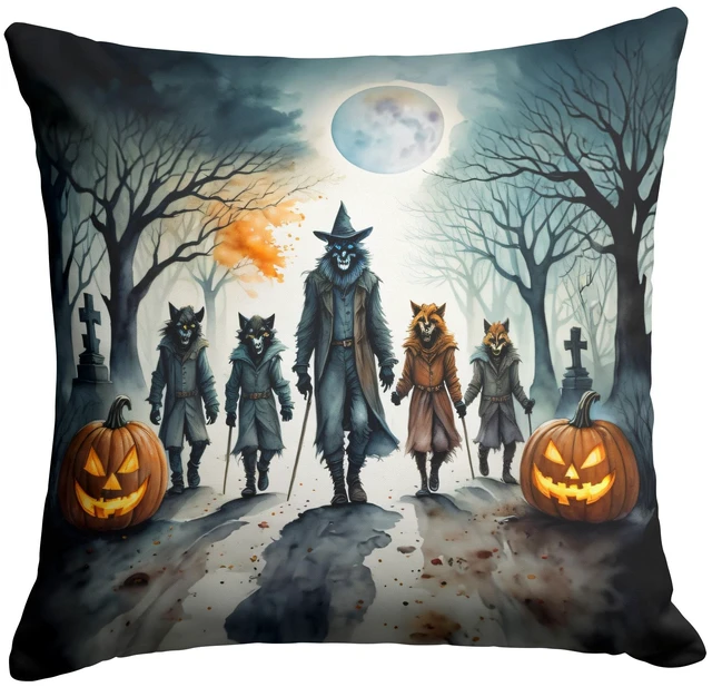 Main image of Werewolves Spooky Halloween Throw Pillow Machine Washable, Indoor Outdoor Decorative Pillow for Couch, Bed or Patio, 18Hx18W