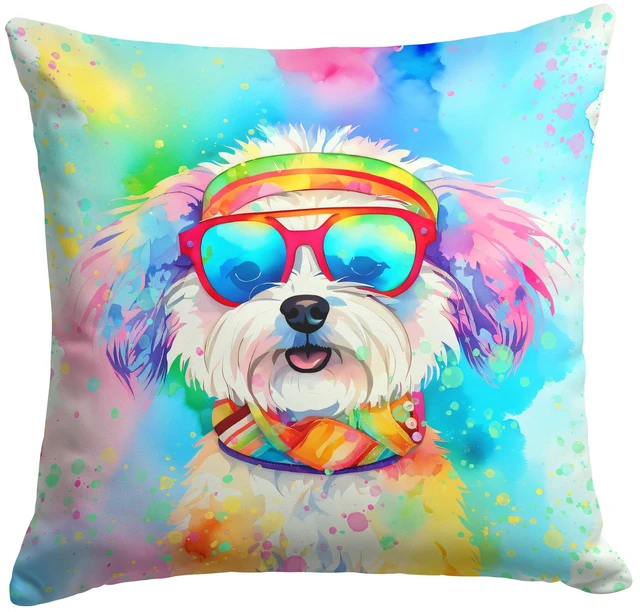 Main image of Bichon Frise Hippie Dawg Throw Pillow Machine Washable, Indoor Outdoor Decorative Pillow for Couch, Bed or Patio, 18Hx18W