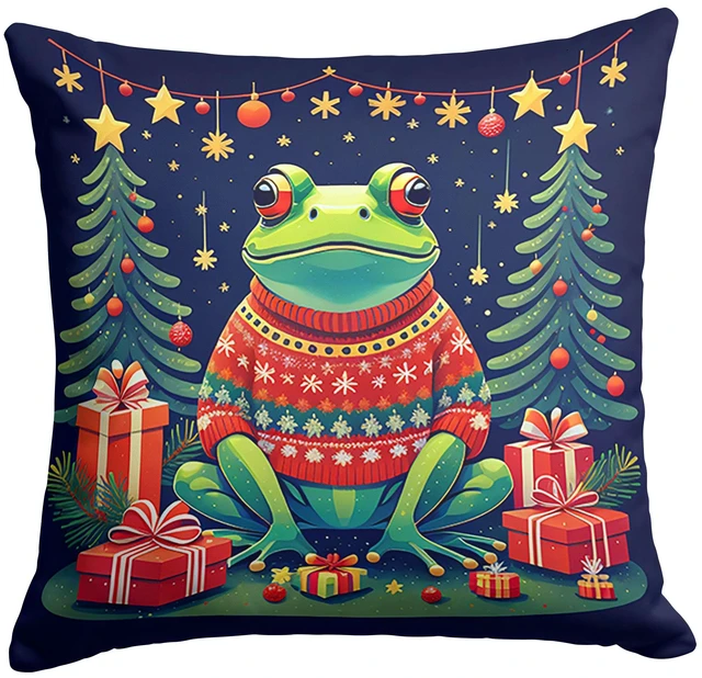 Main image of Frog Christmas Throw Pillow Machine Washable, Indoor Outdoor Decorative Pillow for Couch, Bed or Patio, 18Hx18W