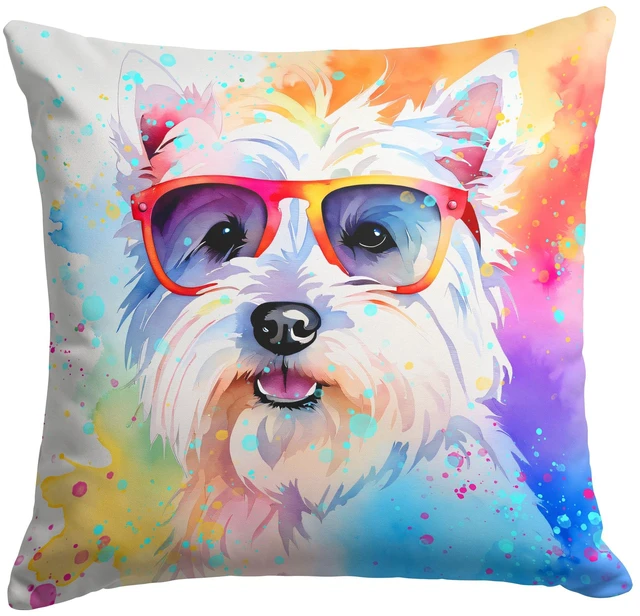 Main image of Westie Hippie Dawg Throw Pillow Machine Washable, Indoor Outdoor Decorative Pillow for Couch, Bed or Patio, 18Hx18W