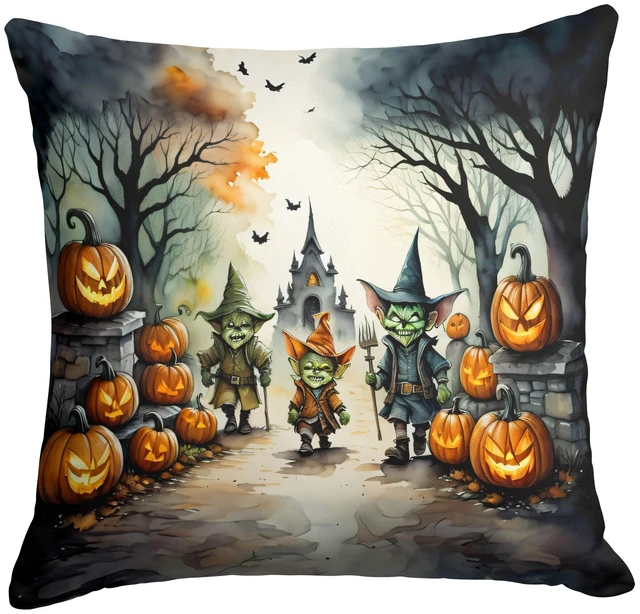 Main image of Goblins Spooky Halloween Throw Pillow Machine Washable, Indoor Outdoor Decorative Pillow for Couch, Bed or Patio, 18Hx18W