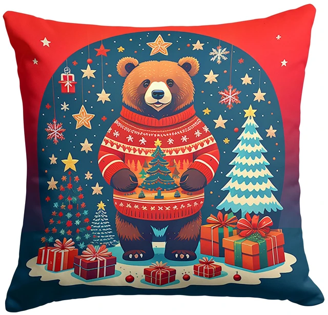 Main image of Bear Christmas Throw Pillow Machine Washable, Indoor Outdoor Decorative Pillow for Couch, Bed or Patio, 18Hx18W