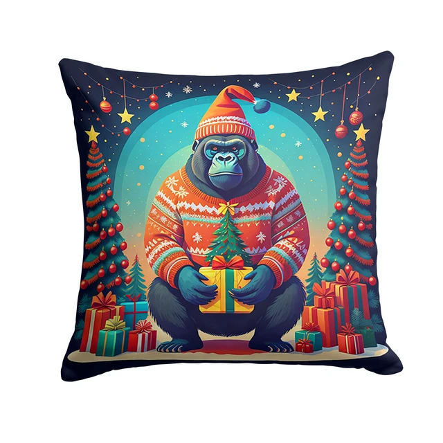 Main image of Gorilla Christmas Throw Pillow Machine Washable, Indoor Outdoor Decorative Pillow for Couch, Bed or Patio, 18Hx18W