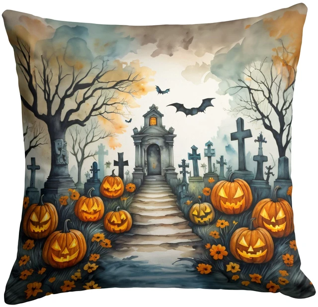 Main image of Marigold Spooky Halloween Throw Pillow Machine Washable, Indoor Outdoor Decorative Pillow for Couch, Bed or Patio, 18Hx18W