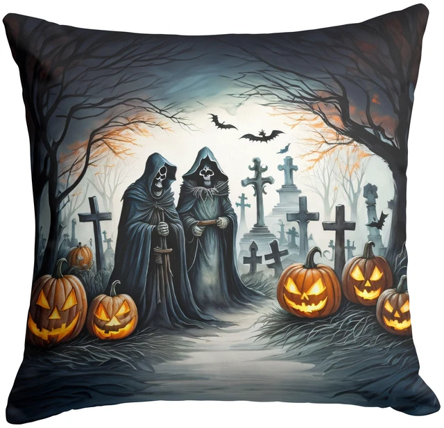 Main image of The Grim Reaper Spooky Halloween Throw Pillow Machine Washable, Indoor Outdoor Decorative Pillow for Couch, Bed or Patio, 18Hx18W